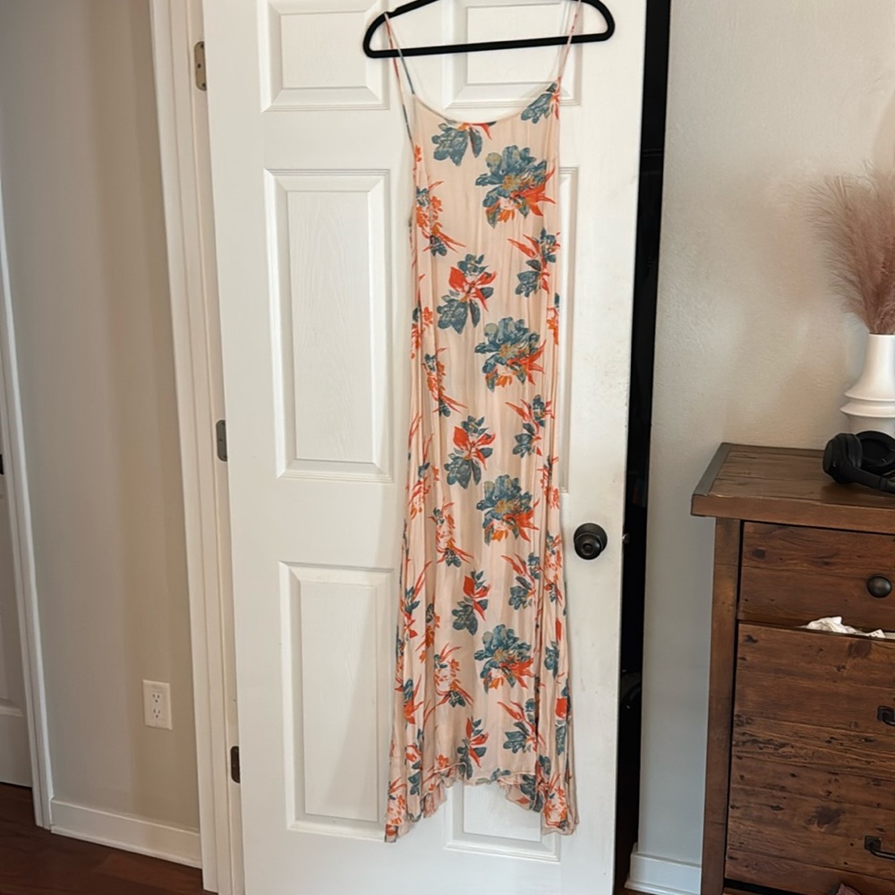 Free People Cream Floral Slip Dress with Orange & Teal Flowers